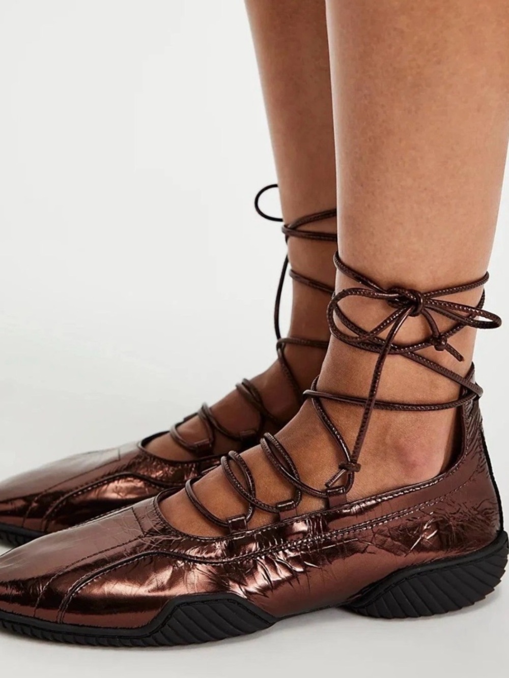 Free People E8 Miista Averie Wrap Ballerina Flats Bronze Metallic Leather